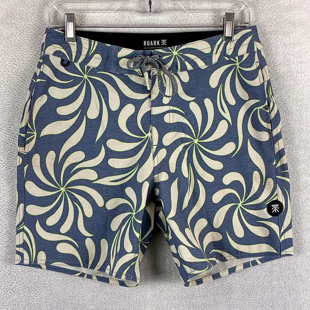 Roark Board Shorts Mens 28 Blue Beige Geometric Chiller Performance Beach Surf